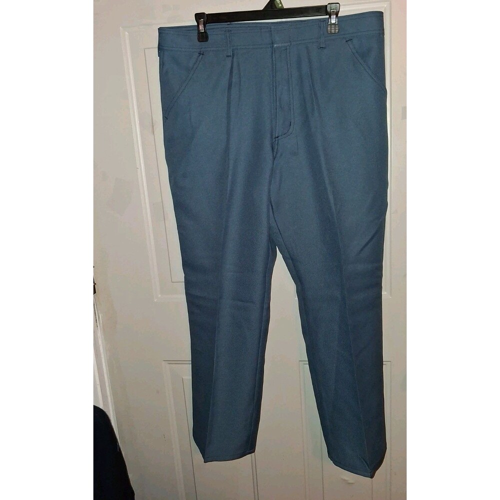 Vtg 70s 80s Haband Men 40x28 Steel Blue Polyester Twill Dress Slacks Pants USA
